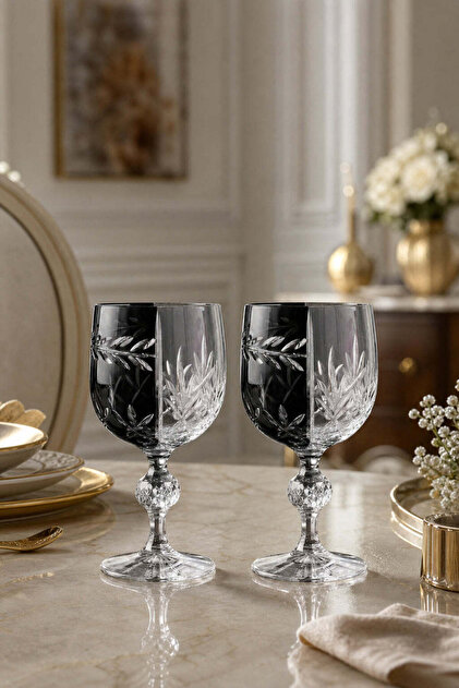 Handmade Crystal Bohemia Black Double Color Decorative Presentation Stand Footed Goblet Coffee Side Water Glass