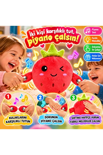 Etkileşimli Sesli Peluş Meyve Oyuncak Dokunmatik Çilek