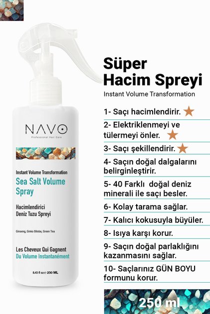 Deniz Tuzu Saç Bakım Spreyi / Doğal Dalga, Hacim ve Dolgunluk Verici Deniz Tuzu Spreyi