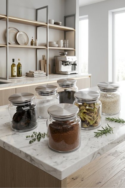 6 Pieces 500 ml Vacuum Glass Storage Container Jar Set with Metal Lids