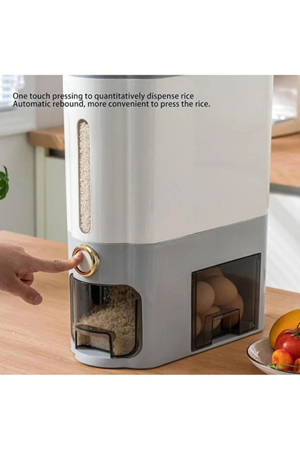 Waterproof Large-Capacity Rice Storage Box White/Grey 43x33x10cm