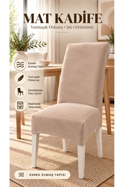 Vizyon Mat Kadife Ultra Soft Yumuşak Esnek Sandalye Kılıfı - Yüksek Sırtlı Sandalye Uyumlu - Tam Koruma