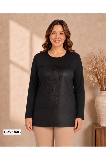 Women's Elegant Ribbed Glittery Viscose Plus Size Blouse