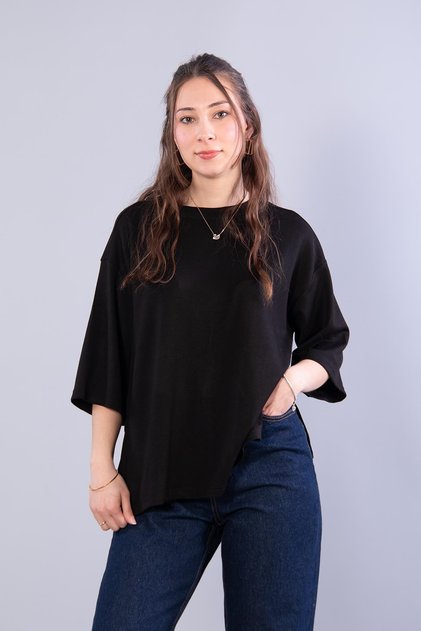 11066 side slit modal fabric loose o-neck t-shirt