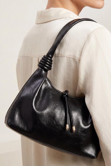 Baguette Bag with Knotted Handles and Lace-Up Closure