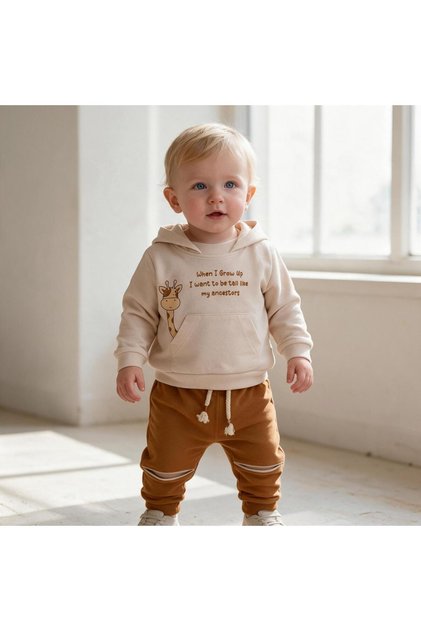 Altıntaş Baby Giraffe Patterned Hooded 2-Piece Set