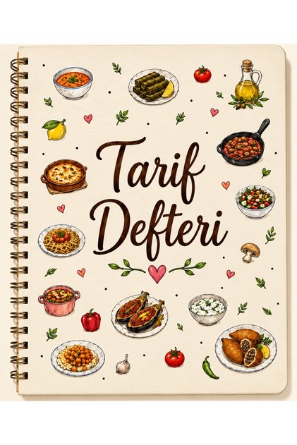 Çizimli Tarif Defteri / Kitabı – 40 Çeşit Yemek Tarifi – A5 Spiralli