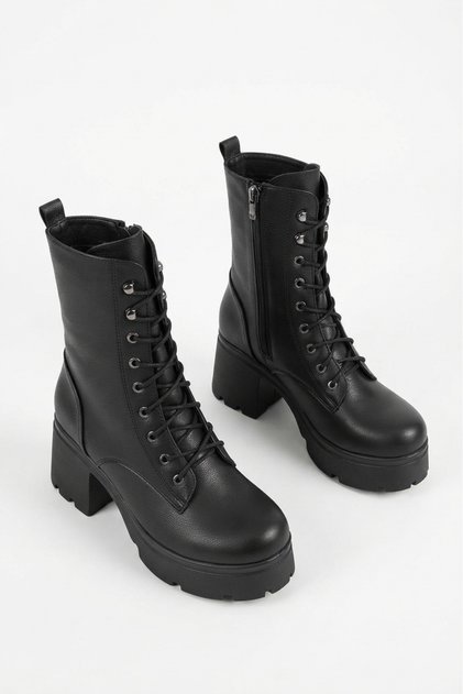 Jones premium black lace-up chunky platform heel boots - 7 cm