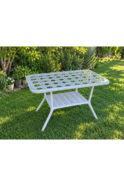 Rattan Balkon Masası – 110×60 cm | Camlı Masa
