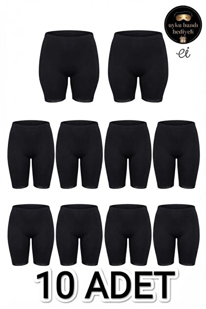 Pack of 10 Black Plus Size 100% Cotton Women's Long Underpants with Elasticated Legs - Mom's Underpants - Custom Made Sleep Band with Gift