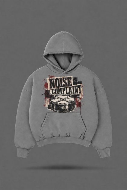 Oversize Noise Complaint Printed Hooded Smoke Gray Sweatshirt