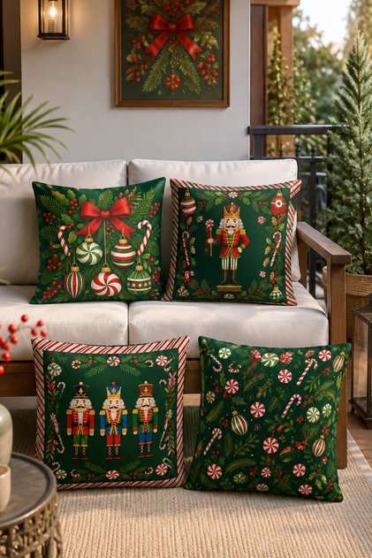 New Year's Toys Patterned 4-Piece Throw Pillow Cover Set