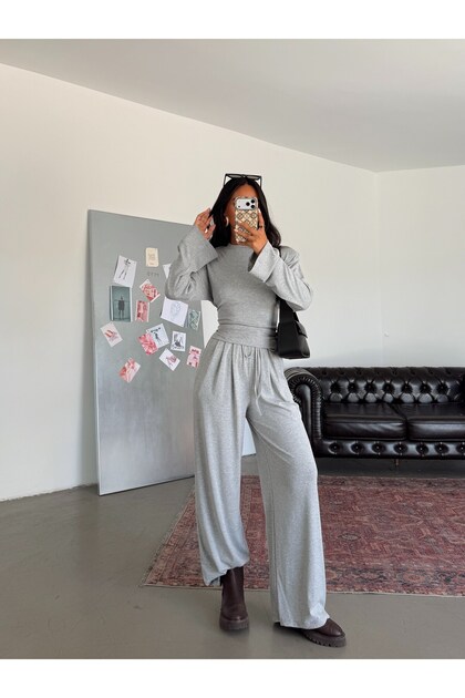 Back drawstring padded set - gray