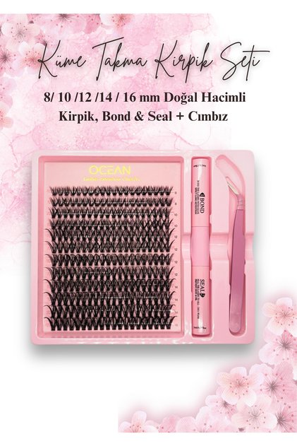 Esaura Butik Küme Takma Kirpik Seti – 8/10/12/14/16 mm Doğal Hacimli Kirpik, Bond & Seal + Cımbız