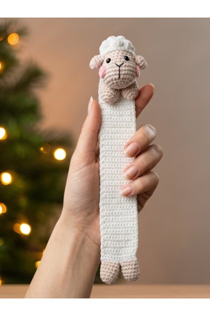 Amigurumi Kuzu Figürlü Pamuklu Kitap Ayracı (Yüksek Kaliteli Malzeme, Detaylı ince işçilik)
