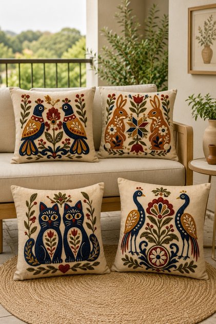 3D Look Animal Patterned 4-Piece Throw Pillow Cover Set