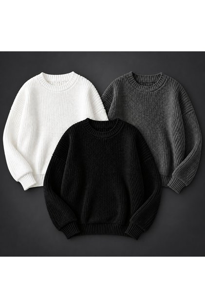 Set of 3 Men's Crew Neck Knitwear Sweater High Neck Long Sleeve Casual Basic Knitted Sweater