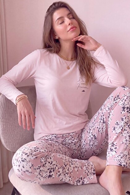 Powder Nice Patterned Bamboo Long Sleeve Women's Pajama Set