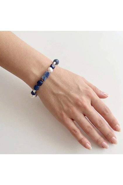 Lapis Lazuli Pearl Elegance Natural Stone Bracelet
