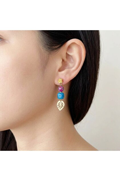 Colorful Jasper Blue Apatite Leaf Detailed Natural Stone Earrings