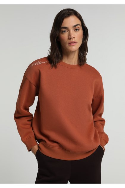 Regular Fit Round Neck Printed Women's Brown Sweatshirt