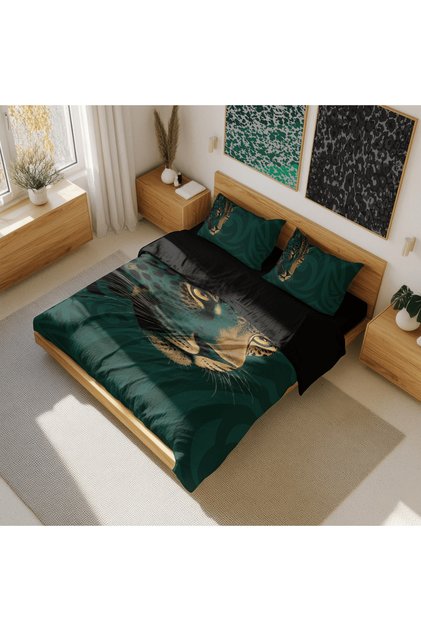 Shadow Leopard - Leopard Patterned Double Hybrid Duvet Cover Set - Without Sheets