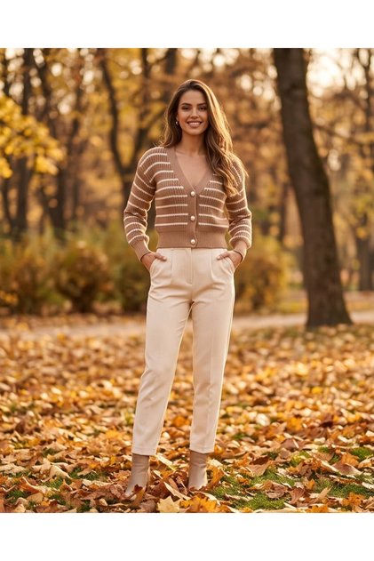 Women's Striped Pearl Button V-Neck Long Sleeve Knitwear Cardigan