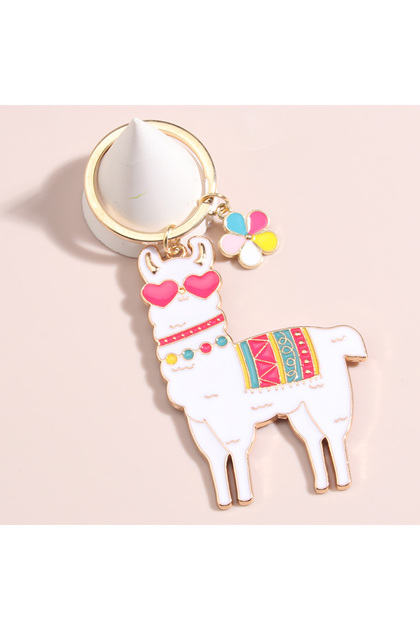 E4724 Cute Animal Keychains Colorful Flower Heart Alpaca Key Ring Enamel Key Chains For Women Men Ha