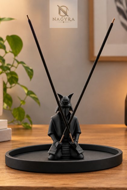3D Baskı Siyah Samurai Tütsülük Dekoratif Obje 15x7 cm