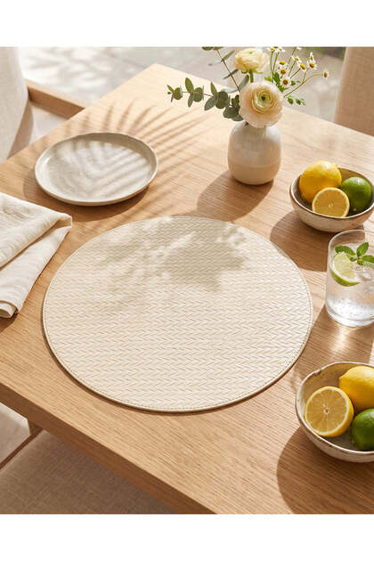 Beige Textured Round Placemat Set 4 Piece
