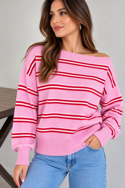 Women's Striped Degaje Collar Knitwear Sweater