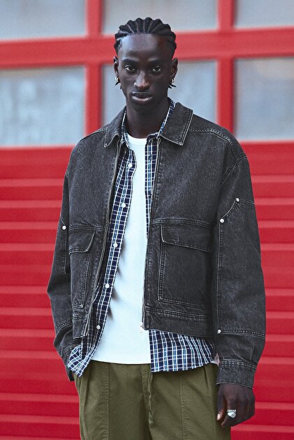 Yıkanmış denim bomber ceket