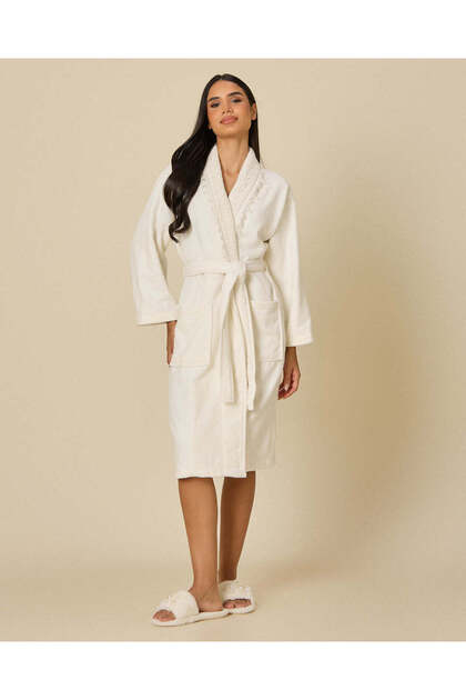 Cream Lace Bathrobe Velour M (Length 110cm)