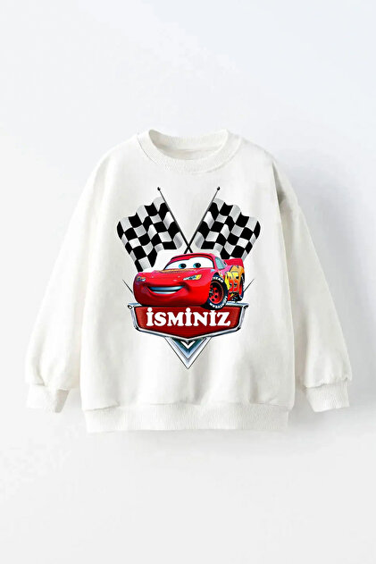 Erkek Çocuk İsme Özel Mcqueen Baskılı İçi Polarlı Sweatshirt