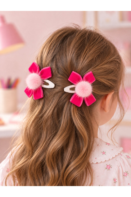 Pack of 2 Mint Green Snap Buckles with Pink Pompoms