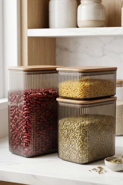 3-Piece Anthracite Food Storage Container Set with Bamboo Lids