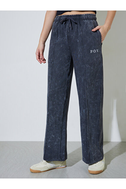 Charcoal Acid Washed Wide Leg Joggers