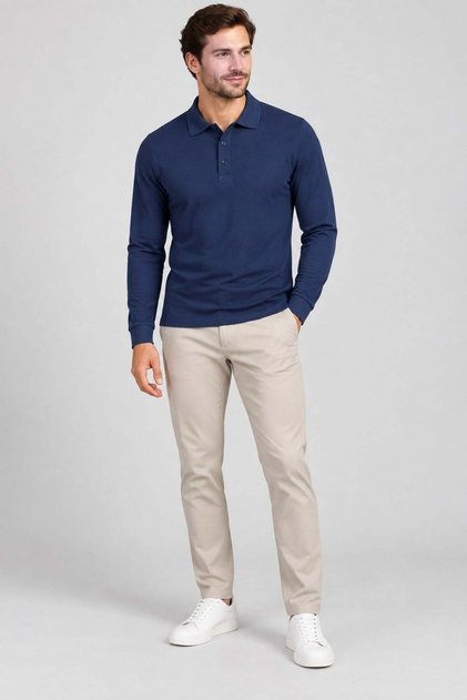 Unc0132 Polo Collar Tshirt Long Sleeves, Buttoned, Cotton Pique Lycra