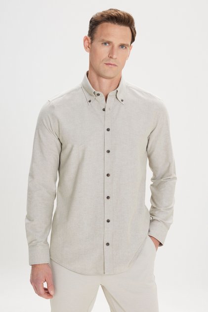 Men's Khaki Slim Fit Slim Fit Button Collar Cotton Oxford Shirt