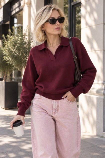 Women's Polo Neck Premium Basic Knitwear Sweater