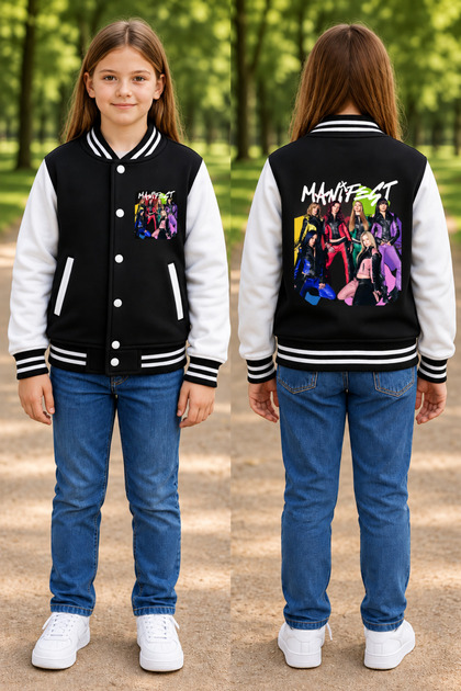Manifest Printed Black Snap-On College Jacket (3-Thread Shardoon Thick Fabric)