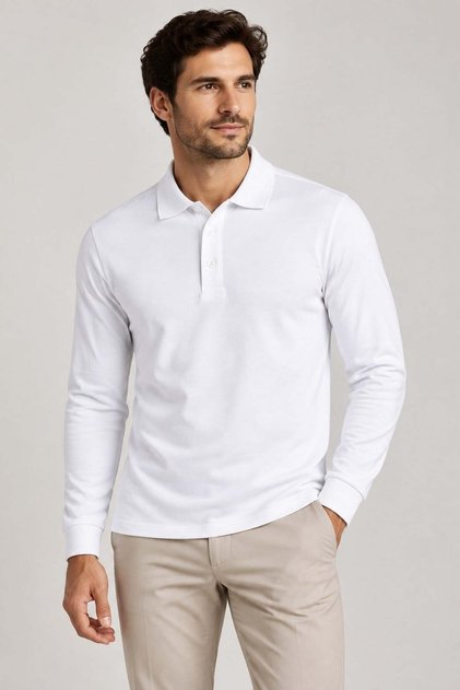 Unc0132 Polo Collar Tshirt Long Sleeves, Buttoned, Cotton Pique Lycra