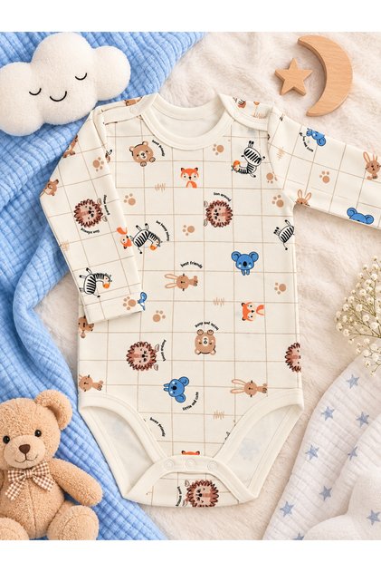 Long-Sleeved Snap Fastener Bodysuit 100% Cotton 1. Quality Fabric with Digital Printing and Colorful Patterns, Suitable for Ages 3-6.
