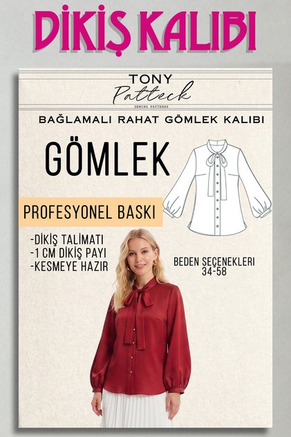 Bağlamalı Rahat Gömlek (BL15) - Hazır Dikiş Kalıbı (34-58 Beden)