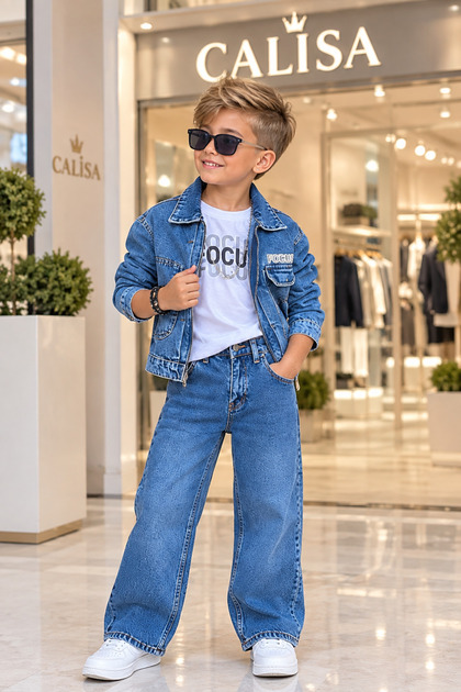 Boys' Denim Suit 3-Piece Denim Jacket T-Shirt Pants Set 5-14 Years