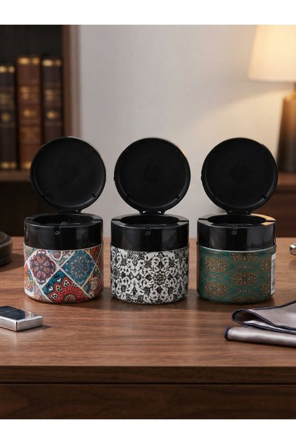 Glass Jar Ashtray with Lid – Anti-Odor Stylish Design 3 Pieces