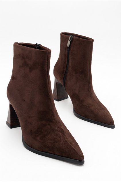 Women's Thick Heeled Pointed Toe Casual Boots with Sewing Detail