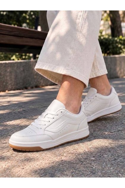 White Unisex Daily Sneaker Sports Shoes Thick Sole Lace-Up Suede Detailed Comfortable Stylish Shoes 2608