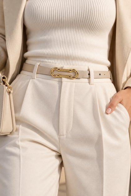 Women's Thin Belt with Gold Metal Buckle, Stylish Casual Belt for Trousers and Dresses