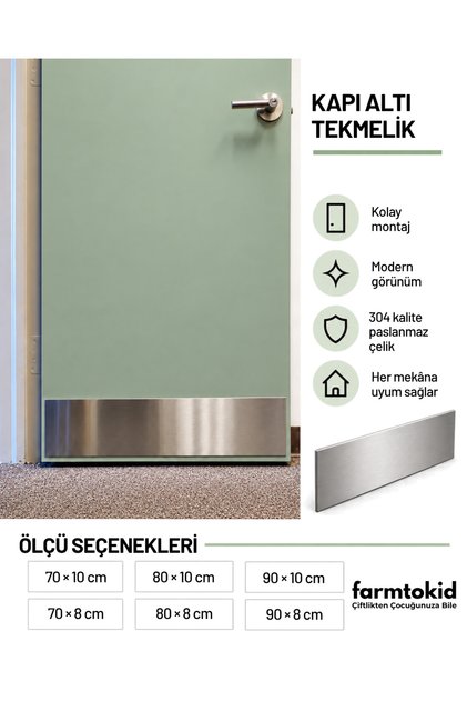 Paslanmaz Çelik Kapı Altı Koruma Plakası Tekmelik 80x10cm